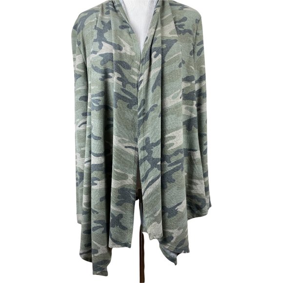 12PM by Mon Ami Cardigan Sweater Womens Small Green Army Camo‎ Open Lightweight - Picture 1 of 12